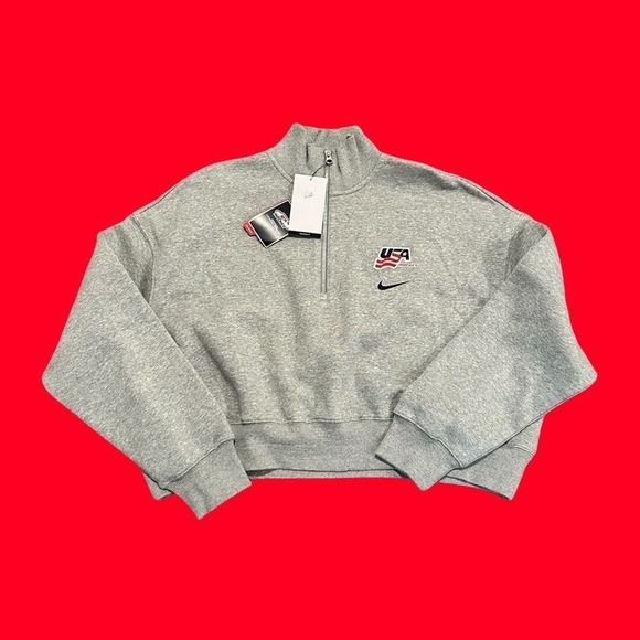 Nike Tops - Nike Team USA Hockey 1/4 Zip Cropped Pullover Sweatshirt Gray Women's XL NWT